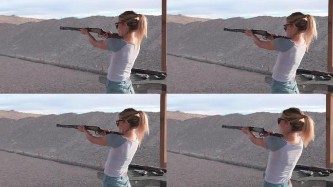 年轻女子在既定的射击范围内开枪射击