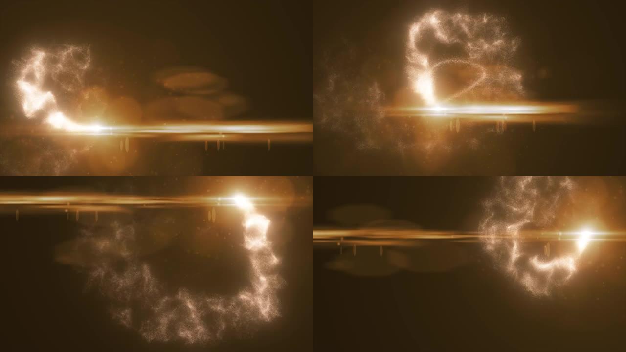 抽象黄色发光能量魔法粒子彗星沿路径线飞行未来高科技背景。视频4k，运动设计
