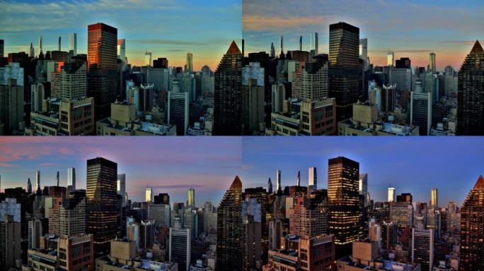 纽约市日落日转夜延时摄影傍晚光影晚霞云景