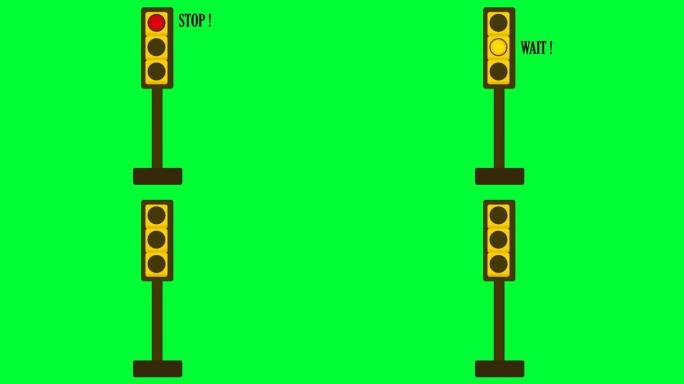 光线变化灯的颜色从红色到黄色到绿色。停止等待，然后为车辆和自行车发出灯光信号。适合教育的绿色屏幕上的