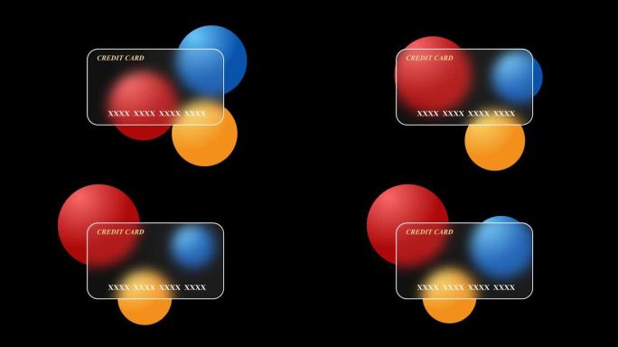 黑色背景上带有彩色模糊球的银行卡的抽象图像。