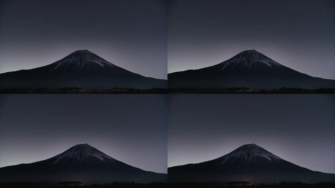 塔努基湖上的富士山，星光灿烂的夜晚，2022年12月31日