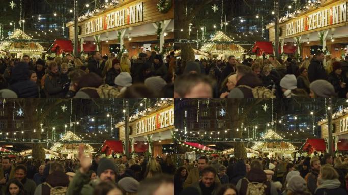 伦敦莱斯特广场圣诞市场的人们