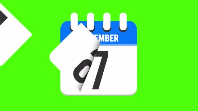 11月8日。日历出现，页面下降到11月8日。绿色背景，色度键 (4k循环)