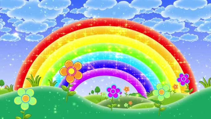 4k卡通彩虹。循环背景