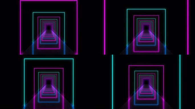 4k未来派霓虹灯紫外线荧光隧道可循环动画黑色背景