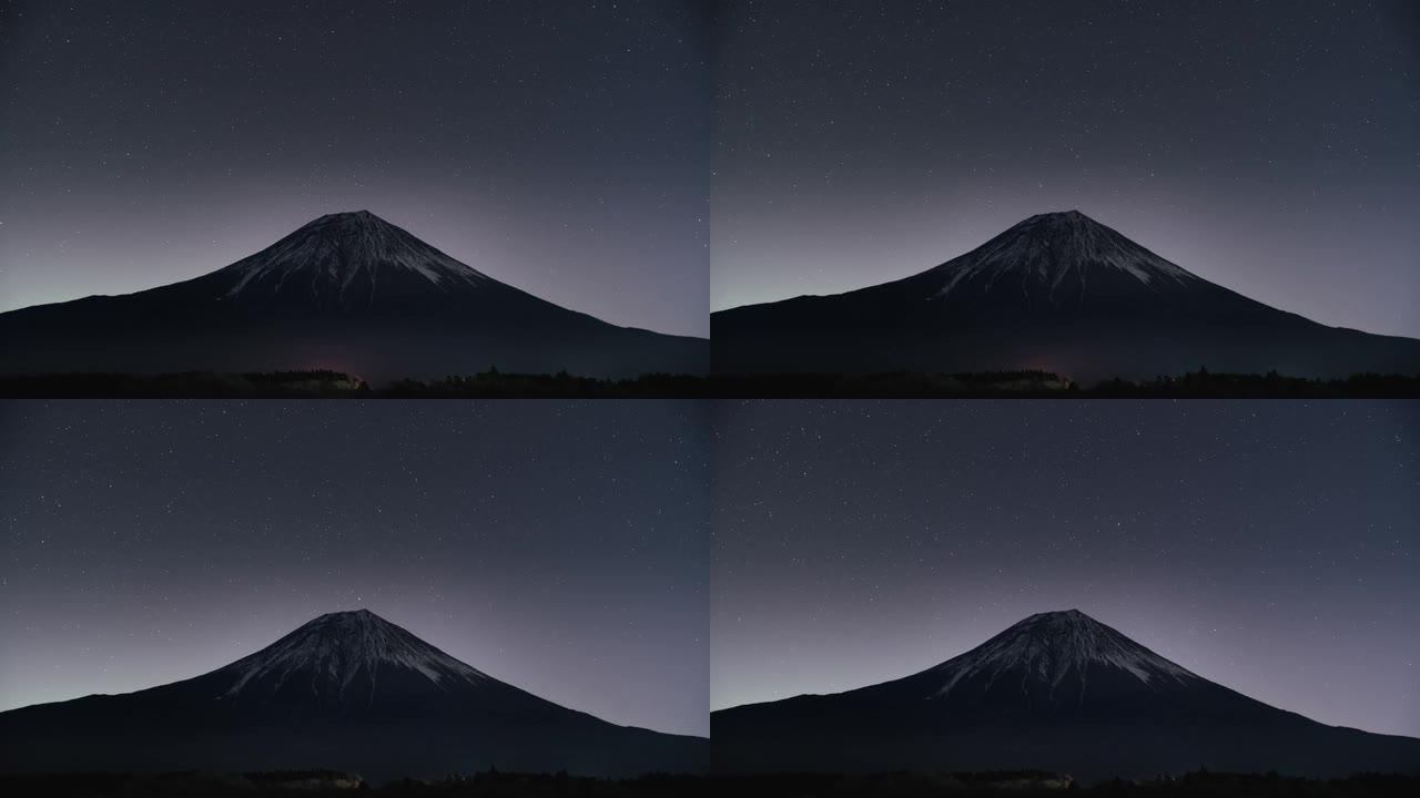 塔努基湖上的富士山，星光灿烂的夜晚，2022年12月31日