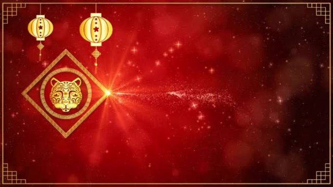 生肖虎2022。农历新年庆祝背景，金色和红色，带有颗粒，用于中国装饰经典节日背景。