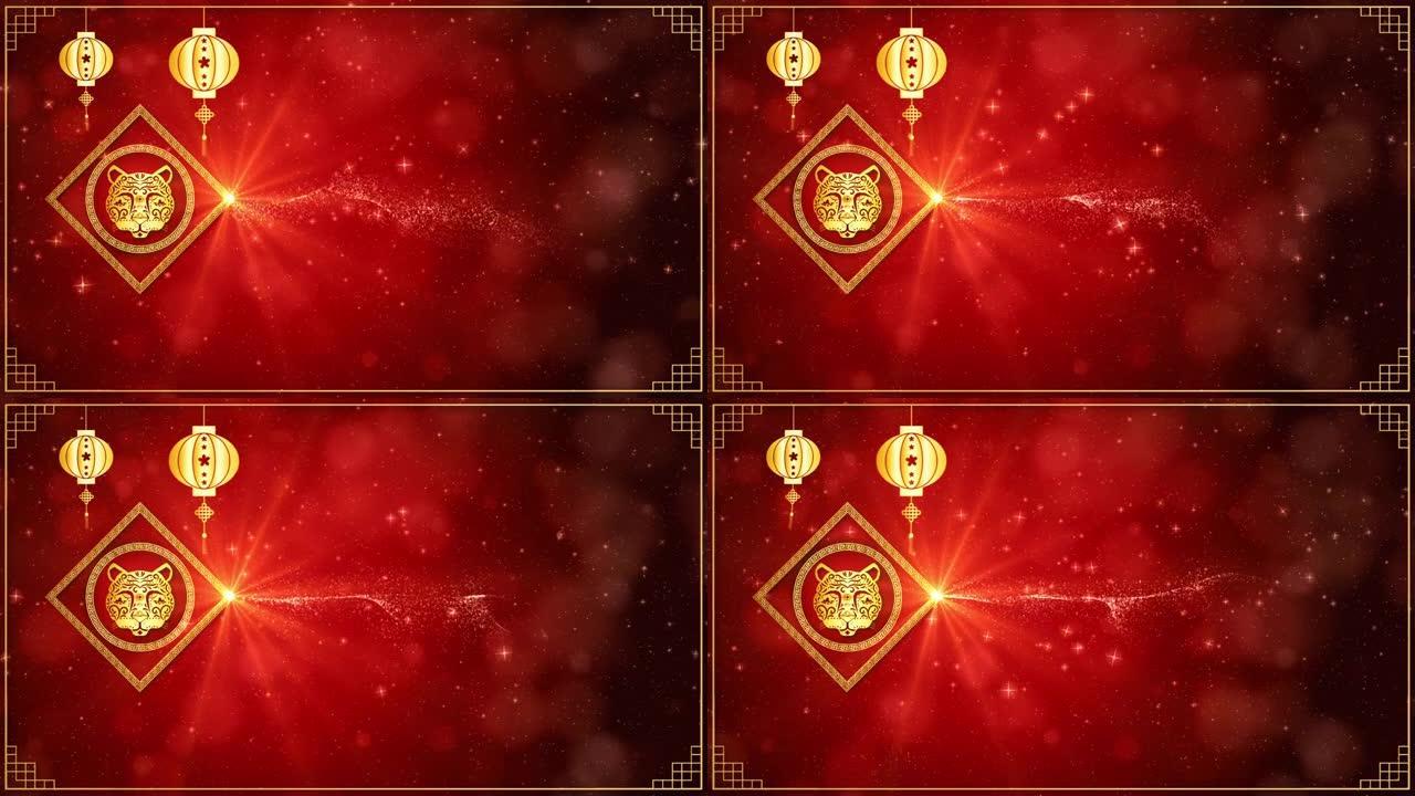 生肖虎2022。农历新年庆祝背景，金色和红色，带有颗粒，用于中国装饰经典节日背景。