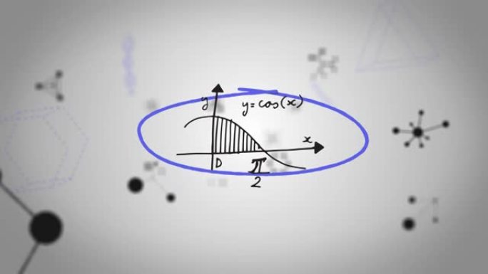 白色背景上的数学方程和分子动画