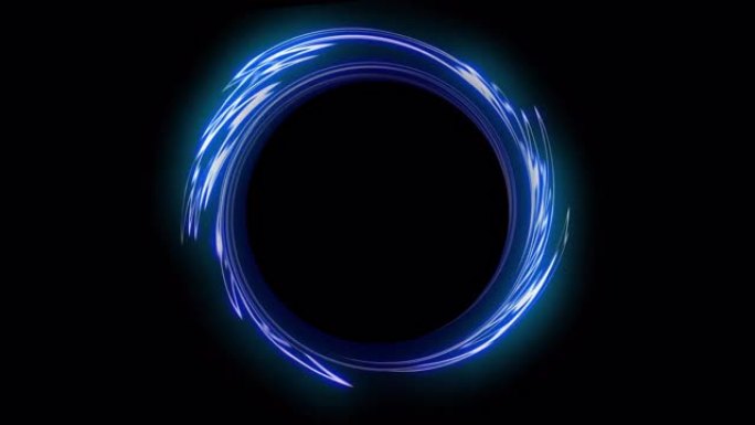 4K.小漩涡蓝色霓虹灯圈。抽象的未来运动背景。