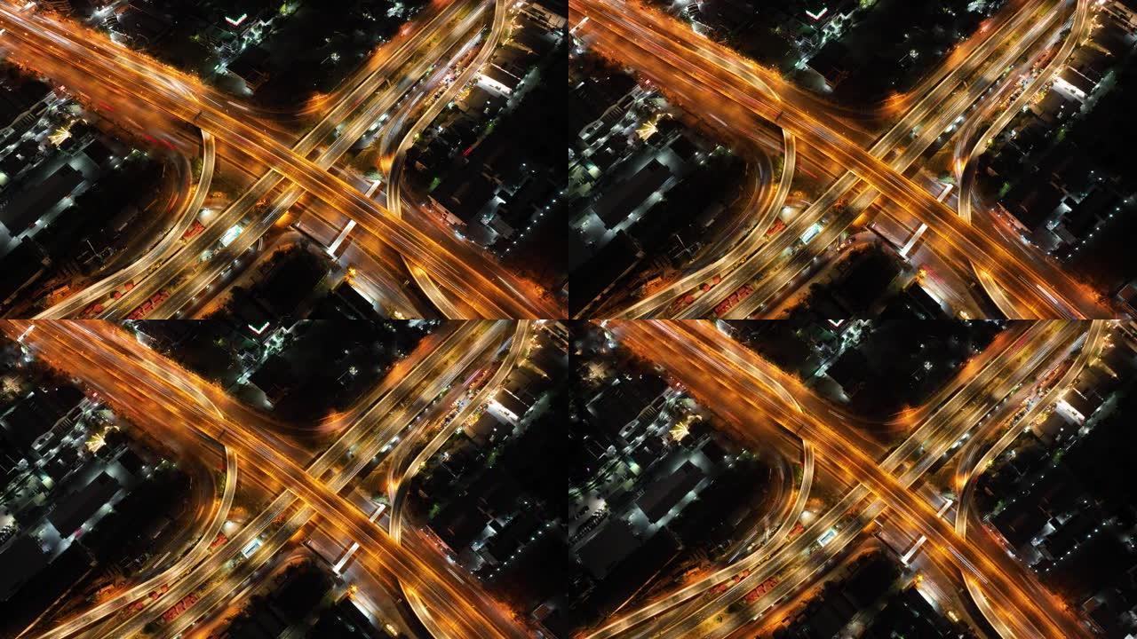 Hyperlapse-lapse Zoom高速公路俯视图，道路交通是重要的基础设施，鸟瞰先进创新的城
