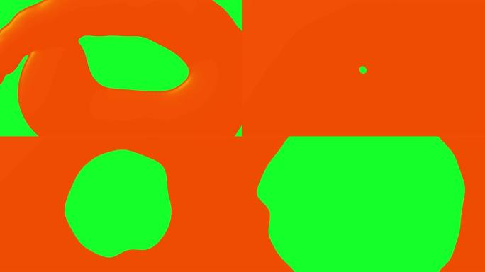 橙色和绿色屏幕的液体过渡。运动图形和数字构图