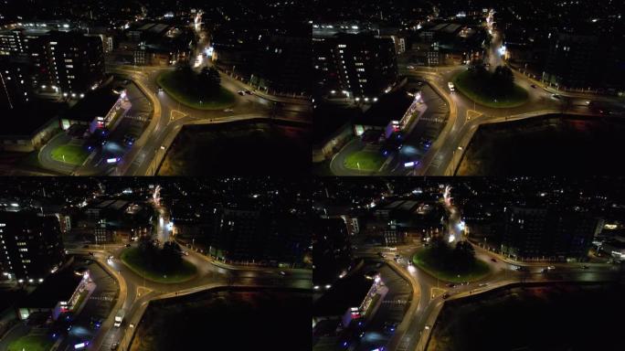 英国卢顿市照明建筑和道路的鸟瞰图