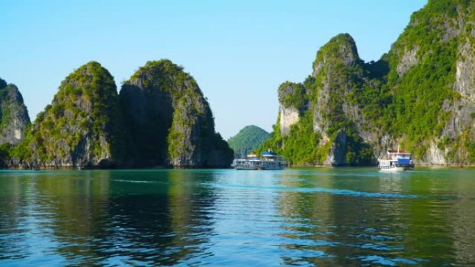 越南下龙湾的美丽景色。野生自然原生态海景。亚洲的越南。最佳旅游景点。间隔拍摄。