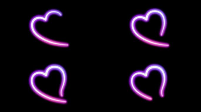 动画粉色霓虹灯心形孤立在背景上。