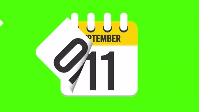 9月18日。日历出现，页面下降到9月18日。绿色背景，色度键 (4k循环)