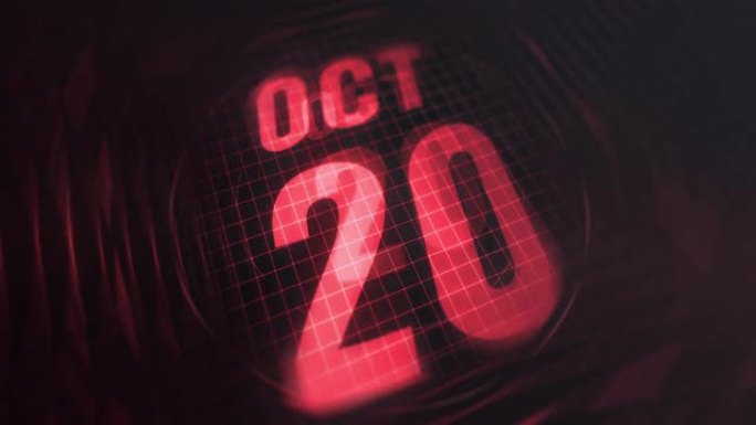 3d运动图形中的10月20日。未来的红外日历和科技发光霓虹灯拍摄，发光二极管纪念等。4k in循环