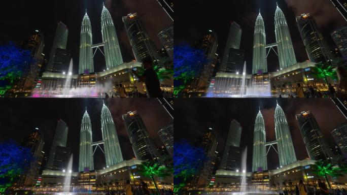 马来西亚吉隆坡夜景摩天大楼市中心的时间流逝
