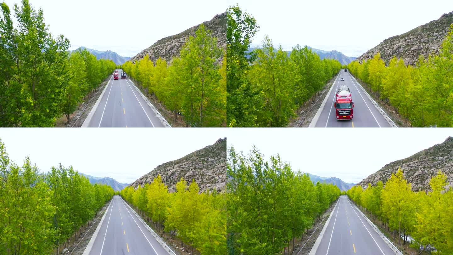汽车航拍 农村美景 自然风景山路森林公路