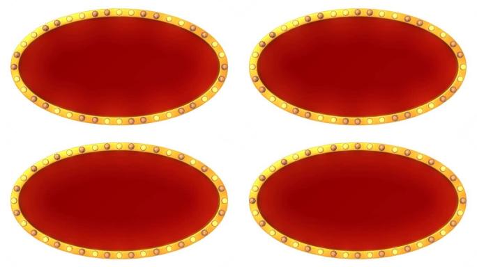 白色背景上的红色框架金色边框灯复古广告标志。3d渲染