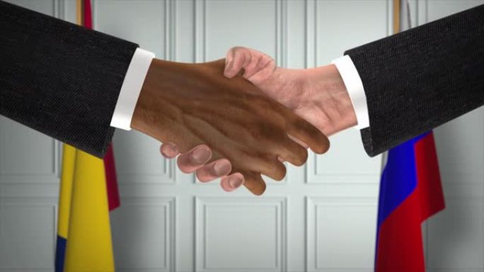 乍得和俄罗斯达成协议，政治例证。正式会议或合作，商务见面。商人和政客握手