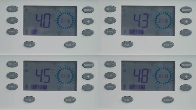 冬季家庭供暖用燃气锅炉智能控制面板的特写