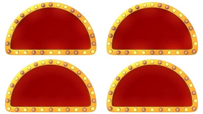 白色背景上的红色框架金色边框灯复古广告标志。3d渲染