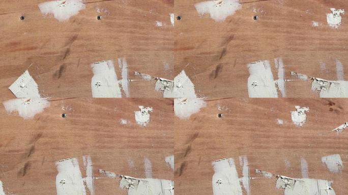 木质船用环氧树脂修复纹理无缝环。胶合板船板，带钉子和螺丝背景。