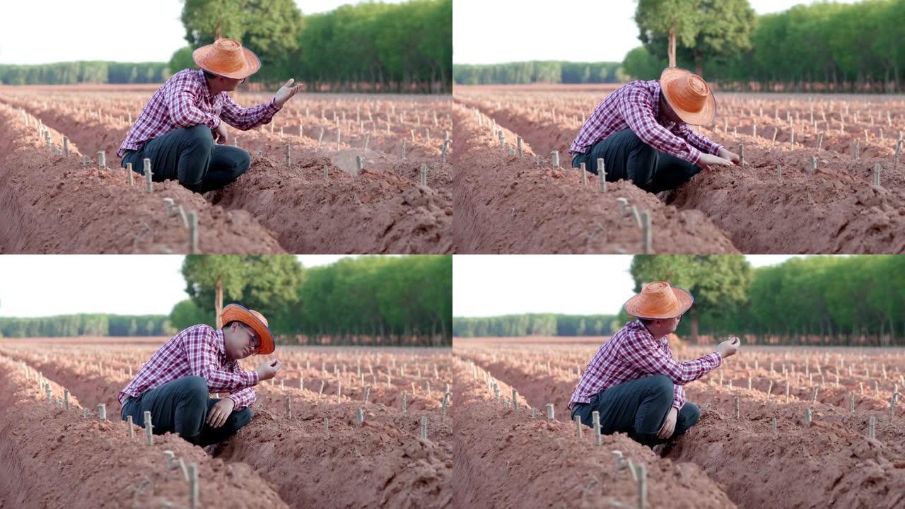 成年严重的农民手干耕地土壤检查问题
