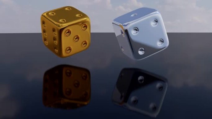 金色和银色骰子3D动画旋转