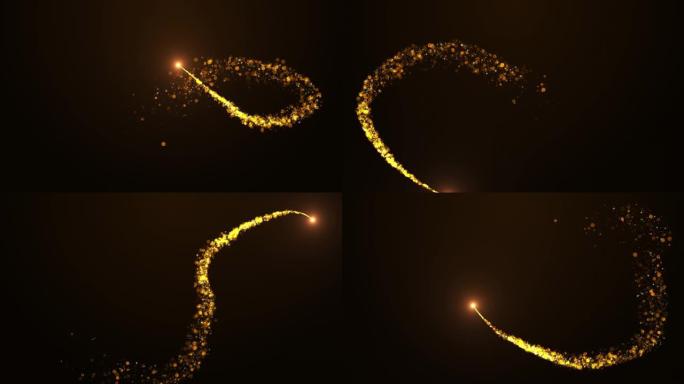 飞天彗星，尾巴上闪闪发光的金色颗粒循环豪华背景