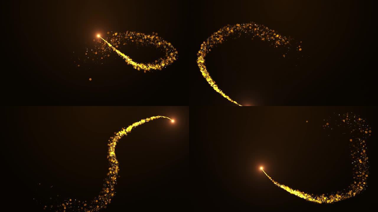 飞天彗星，尾巴上闪闪发光的金色颗粒循环豪华背景