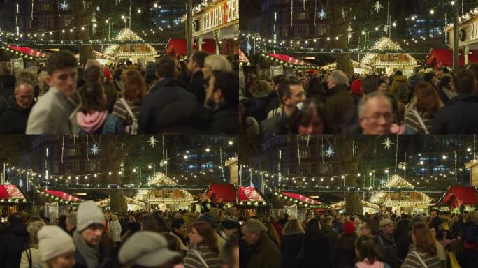 伦敦莱斯特广场圣诞市场，晚上