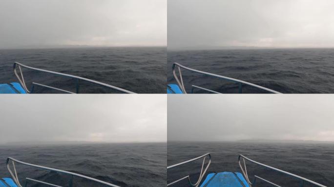 船的观点从船上天气是雨天平移4k运输镜头