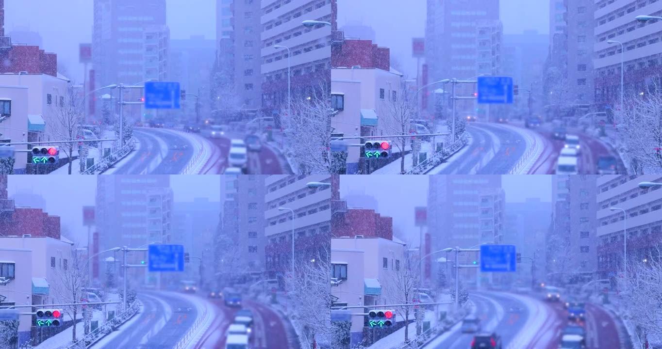 东京市大雪纷飞冬天日本东京冬天雪花飞舞