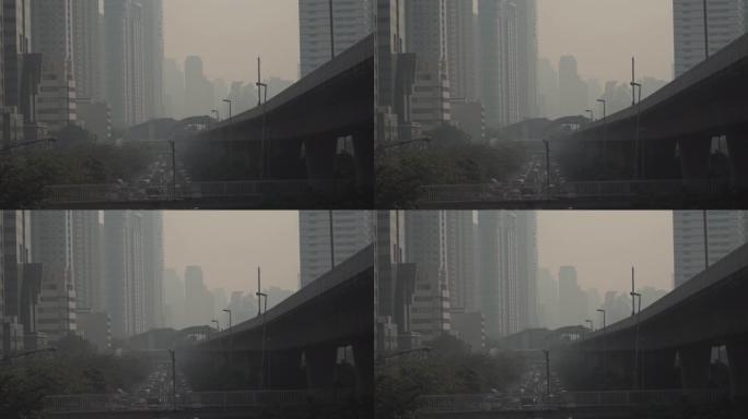 泰国曼谷市的PM 2.5，灰尘和有害空气污染。