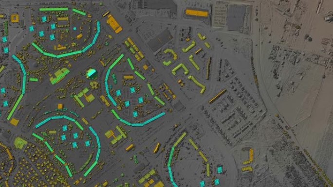 带有用于GIS的彩色地理空间数据的城市城市动画地图