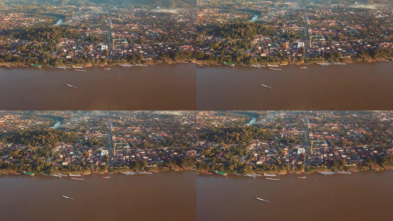老挝琅勃拉邦的无人机航拍画面。