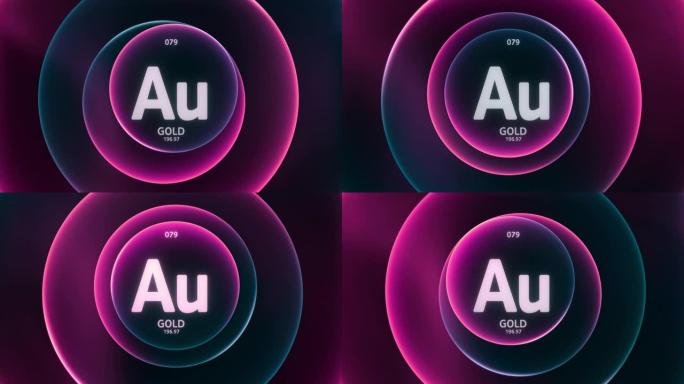 黄金元素周期表科学内容标题设计动画抽象蓝紫色渐变环背景