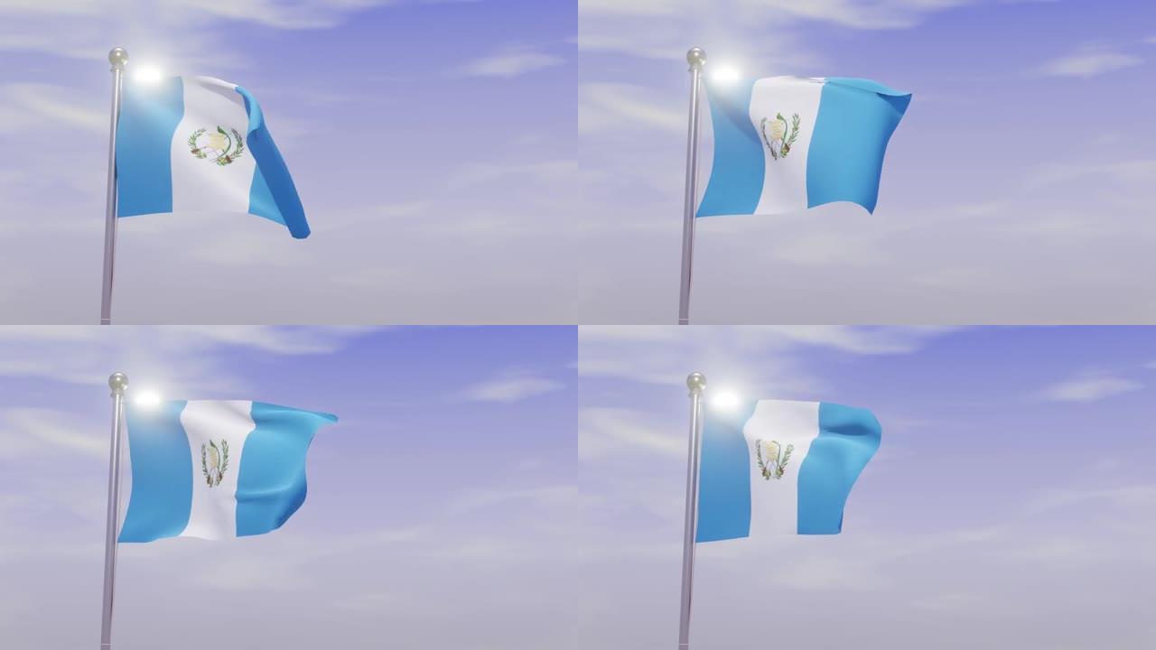 动画国旗与天空和风-危地马拉