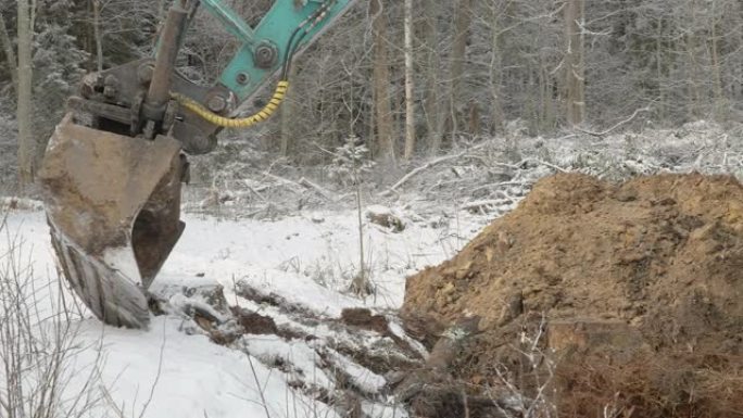 爱沙尼亚从地面上获取土壤的挖掘机铲斗