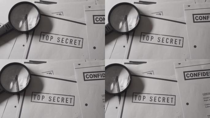慢慢地翻看经过审查的文本和机密材料的秘密文件