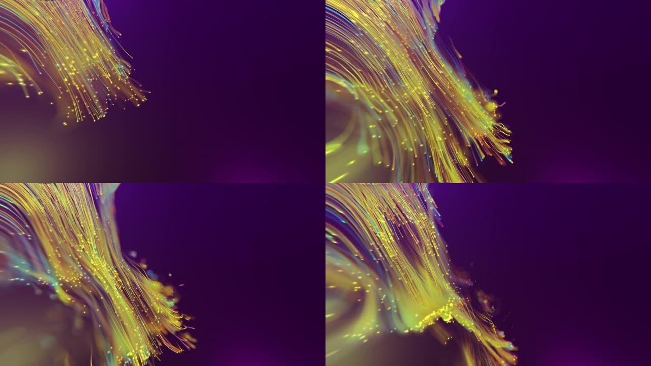 紫色背景上抽象闪亮黄色设计元素的4k视频。