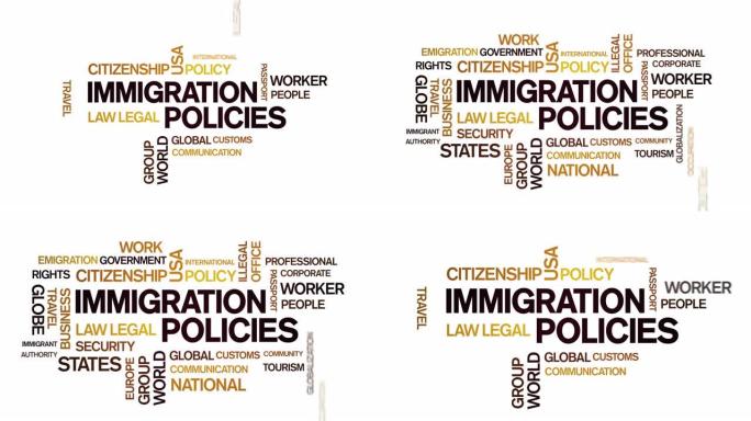 4k移民政策词云，文本设计动画动态排版。