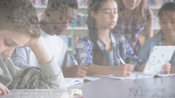 在教室中使用平板电脑对学童进行数学方程式的动画