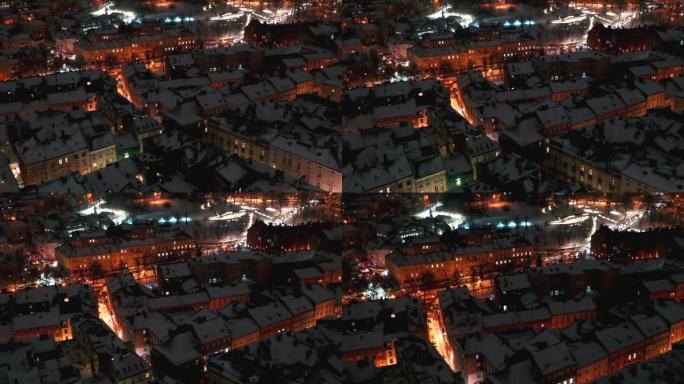 城市圣诞夜魔法的鸟瞰图