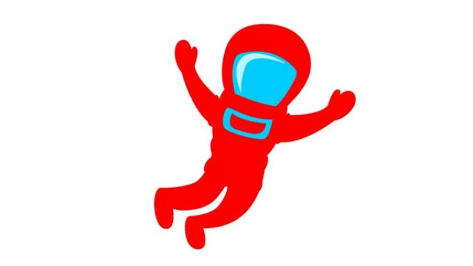 动画可爱的红色宇航员在零重力。太空人在失重状态下飞行。矢量平面插图孤立在白色背景上。