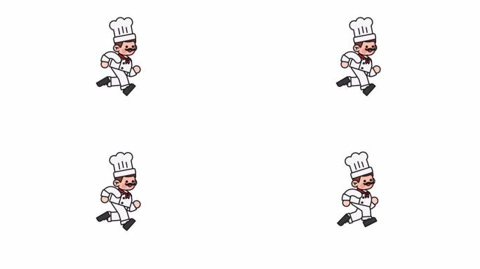 穿着白色制服和面包师帽子的卡通人物厨师