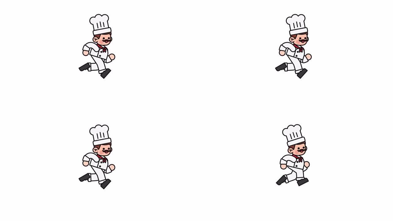 穿着白色制服和面包师帽子的卡通人物厨师